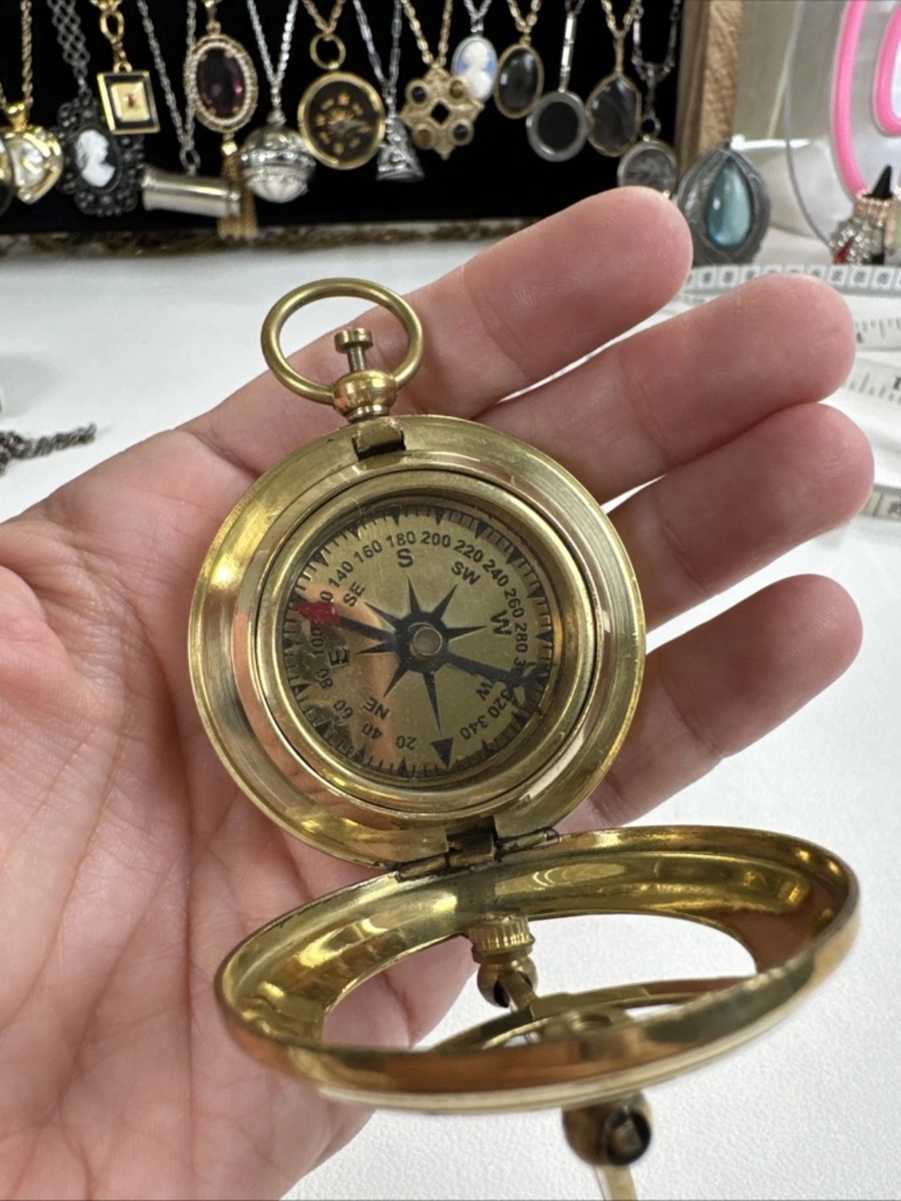 Nautical Brass Push Button Antique Maritime Rose London Sundial Pocket compass - Picture 4 of 4